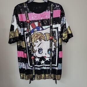 Betty Boop Oversized Multicolored Sequin Shirt Dress